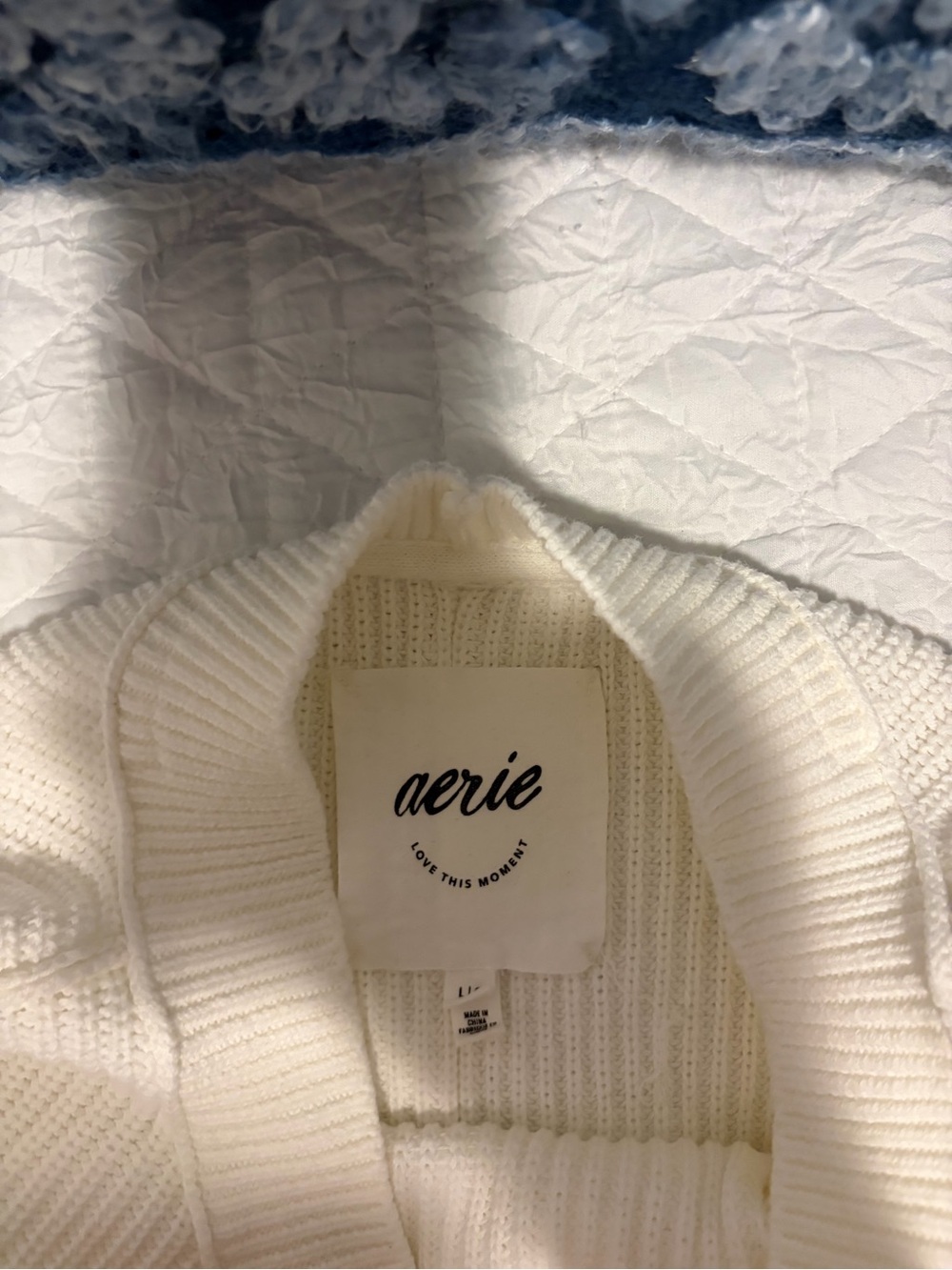 aerie Cream Ribbed Shawl Collar Cardigan